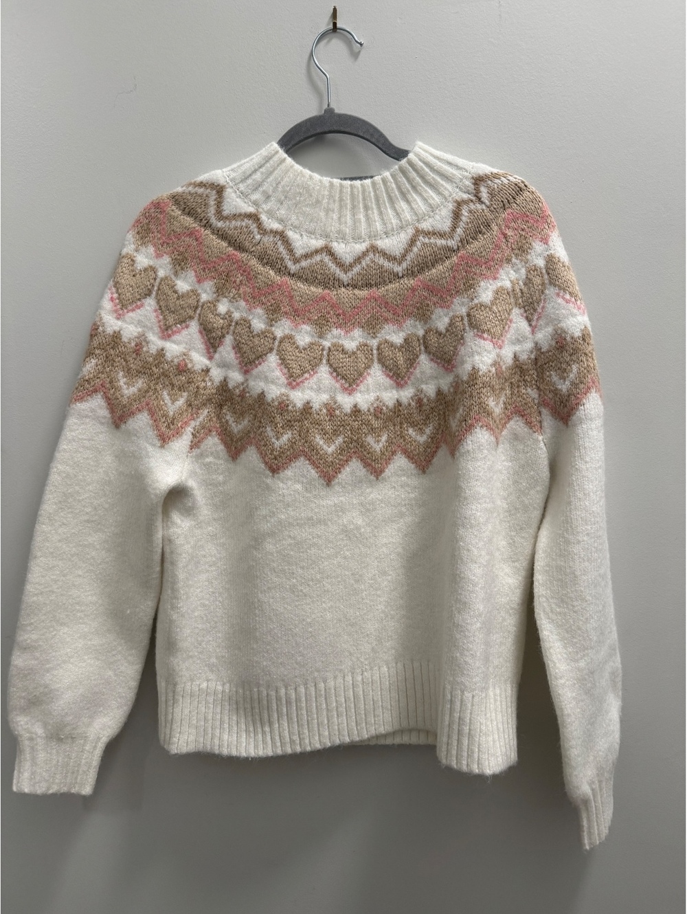 LOFT Women's Medium White Fair Isle Pullover Sweater